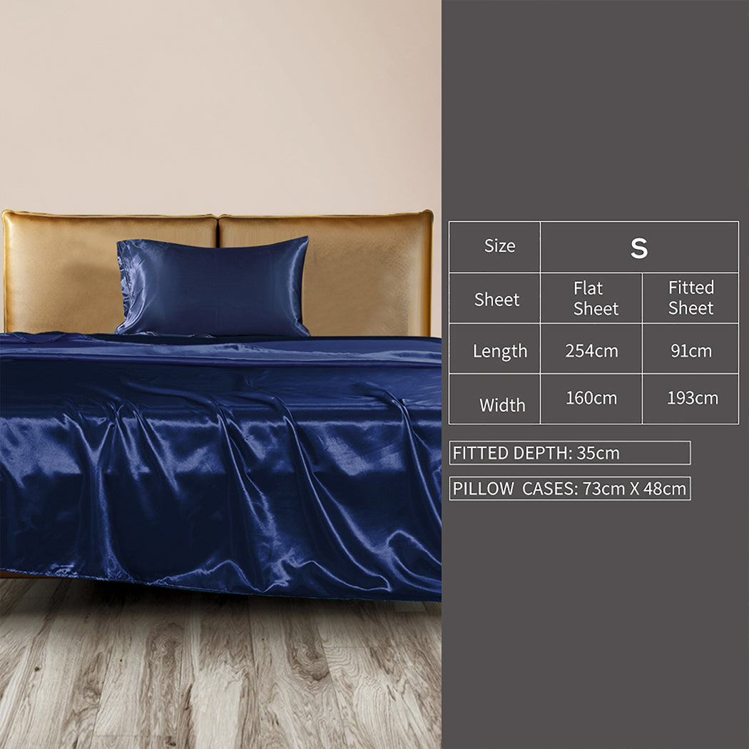 DreamZ Silky Satin Sheets Fitted Flat Single Blue-1954802914958643202