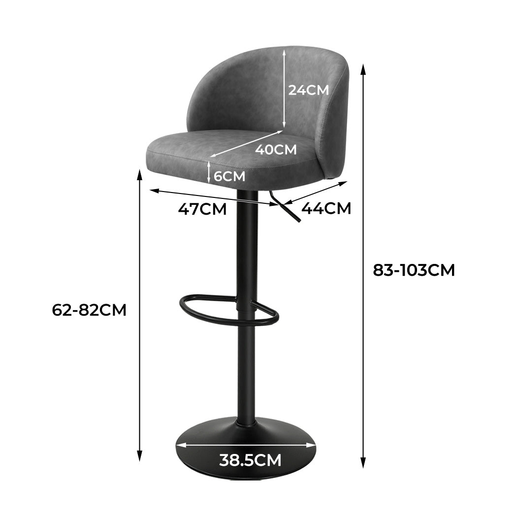 Levede 4x Bar Stool Swivel Gas Lift PU Leather Grey-1973193552611643394