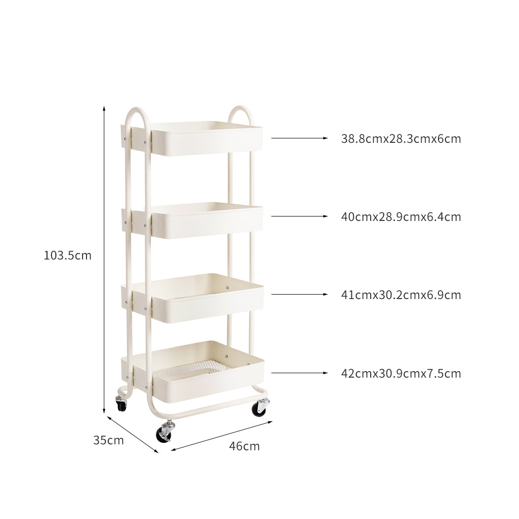 Levede 4 Tiers Kitchen Trolley Cart White-1954802729440382978