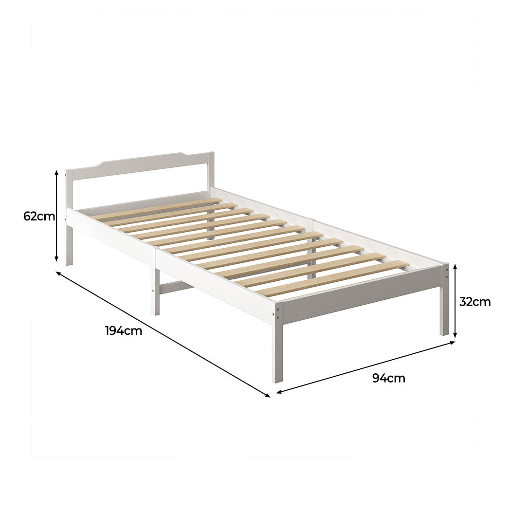 Levede Wooden Bed Frame Single Size White-1954802925587009538