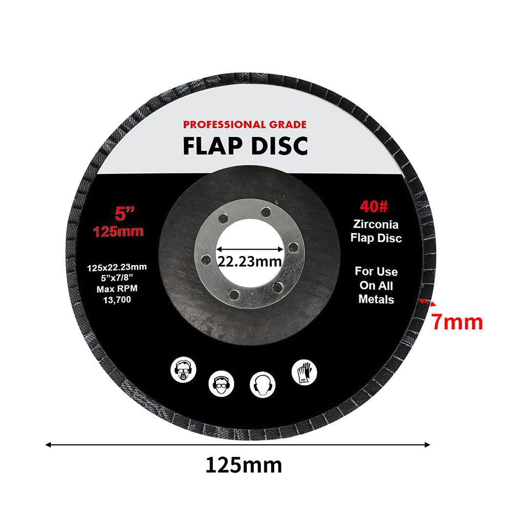 Traderight Flap Discs 125mm 5" Zirconia 1x20mX4 40SQM-1910113106923753474