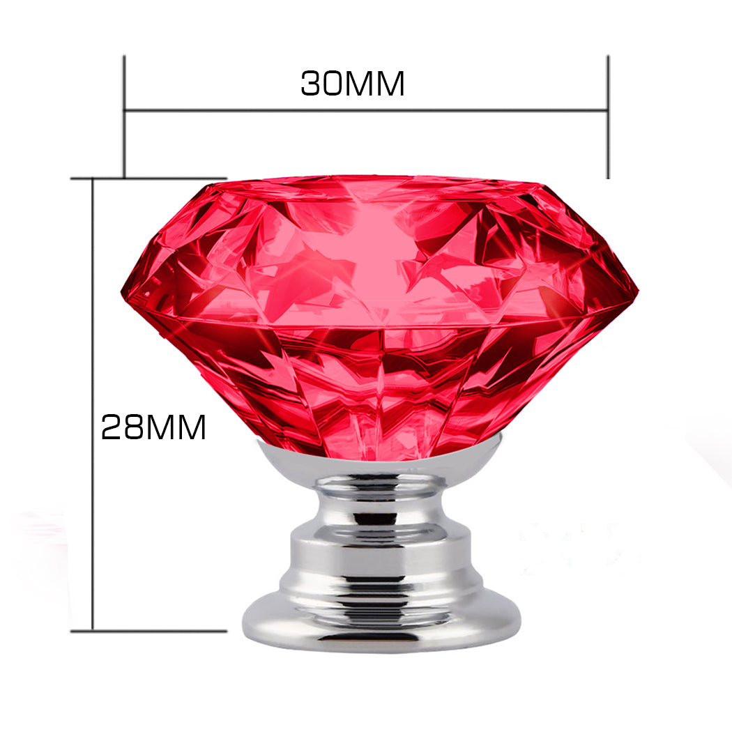 16 Pcs Red Crystal Knobs Diamond 30mm Small Red-1954802684863320066
