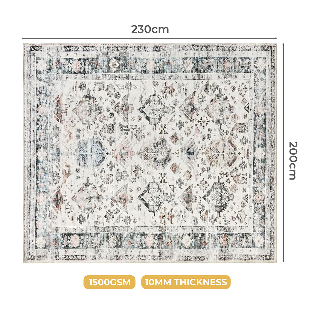 Marlow Floor Rug Vintage Short Pile Washable Carpet Soft Plush Non Slip 200x230-1954802389211025410