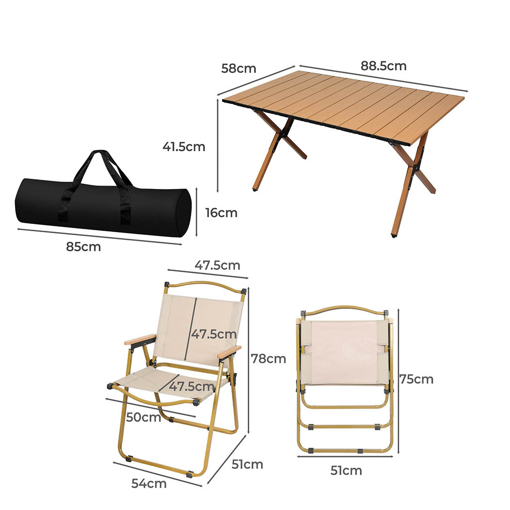 Levede Folding Camping Table Chair Set Oak-1954802885787258882