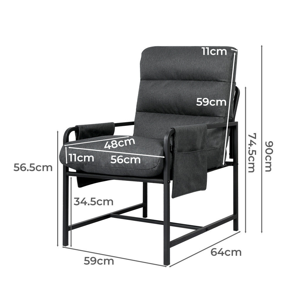 Levede Metal Framed Lounge Chair Linen in Dark Grey-1954802470328864770