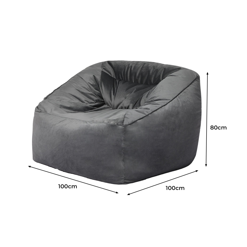 Marlow Bean Bag Chair Cover Soft Velvet Dark grey-1954802910319742978