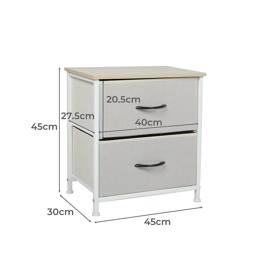 Levede Chest of 2 Drawers Bedside Table Beige-1954802983824920578