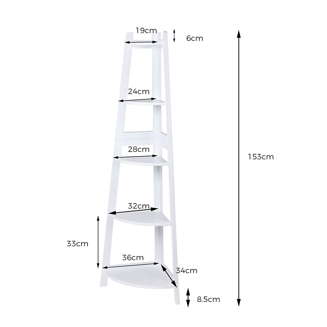 Levede 5 Tier Corner Shelf Wooden Storage White-1954802946059407362