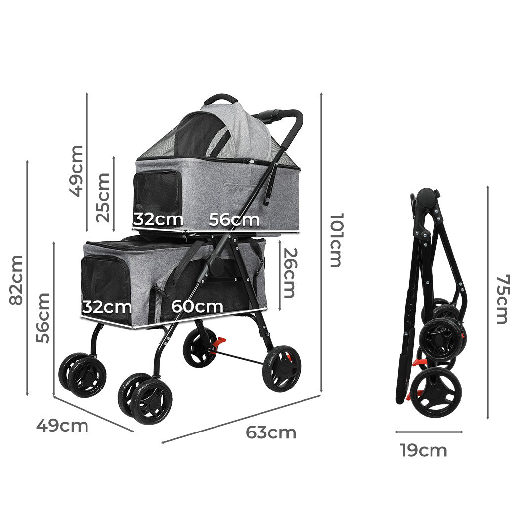 PaWz Two-tier Pet Stroller Double Dog-1954802607990116354