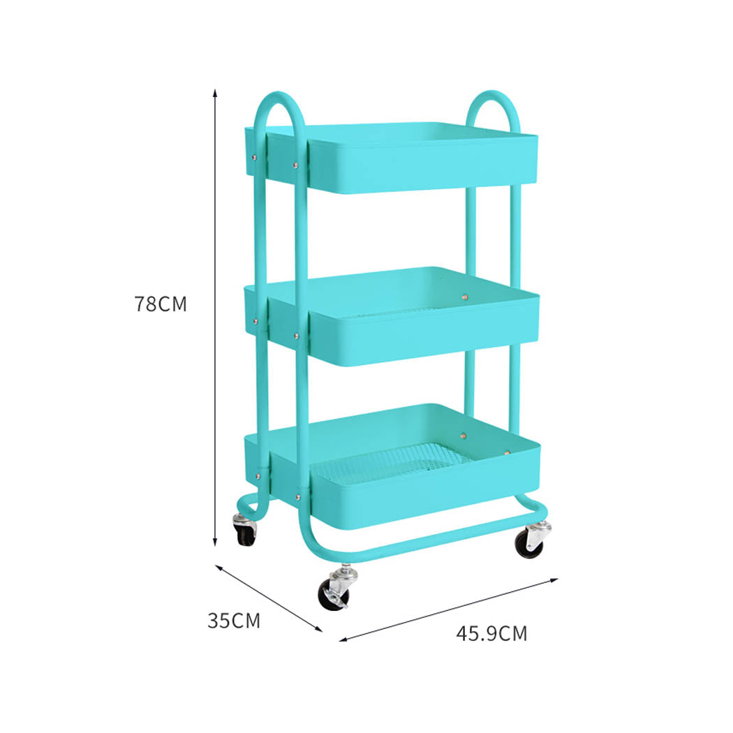 Levede 3 Tiers Kitchen Trolley Cart Turquoise-1917016721709993986