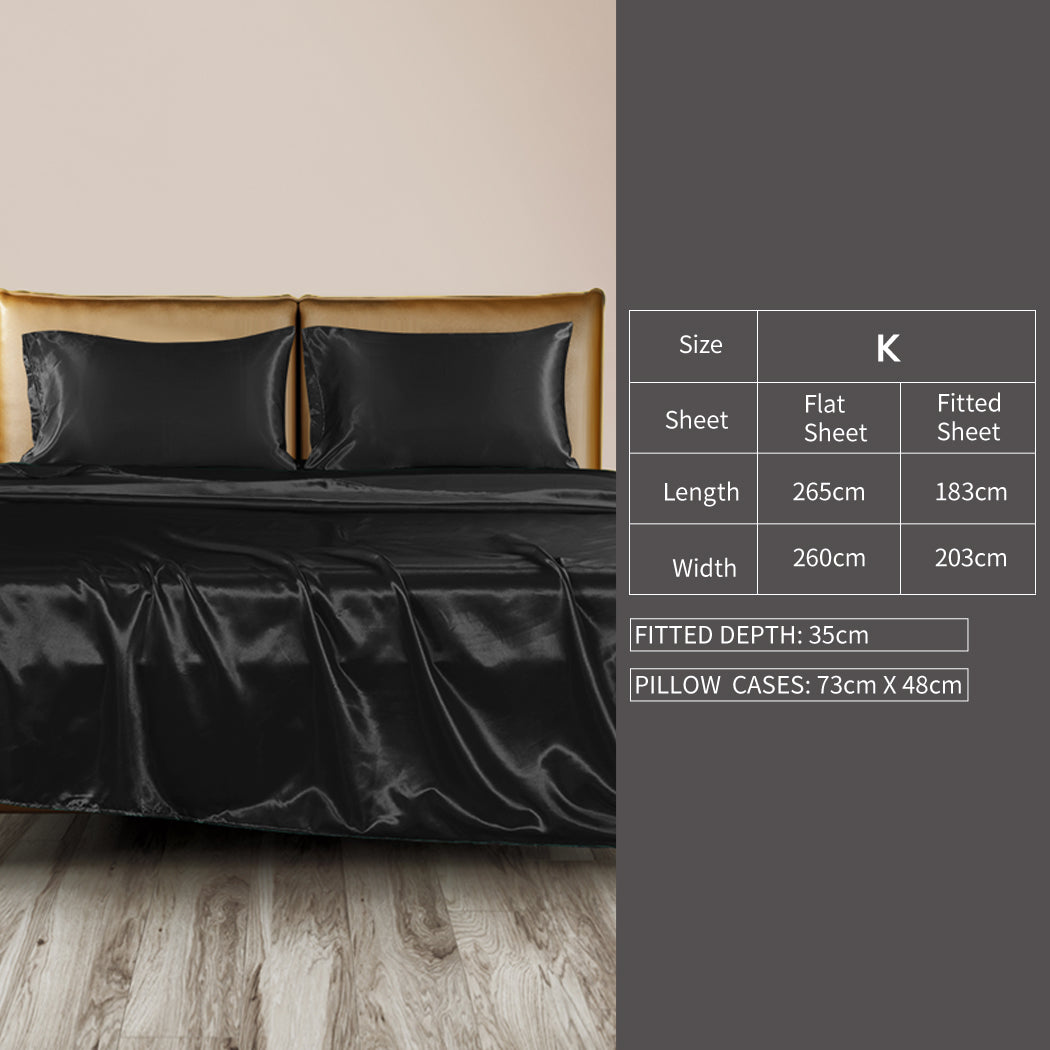 DreamZ Silky Satin Sheets Fitted King Black-1954802913637437442