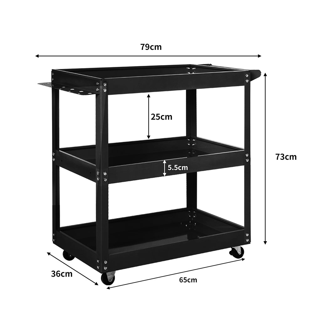 Traderight 3-Tier Tool Cart Trolley Black-1954802742132346882