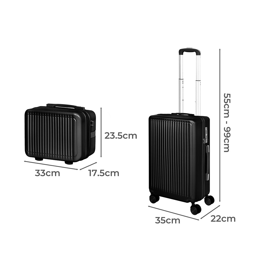 Slimbridge Luggage Suitcase Trolley Black 2pc 14"+20"-1910112844318380034