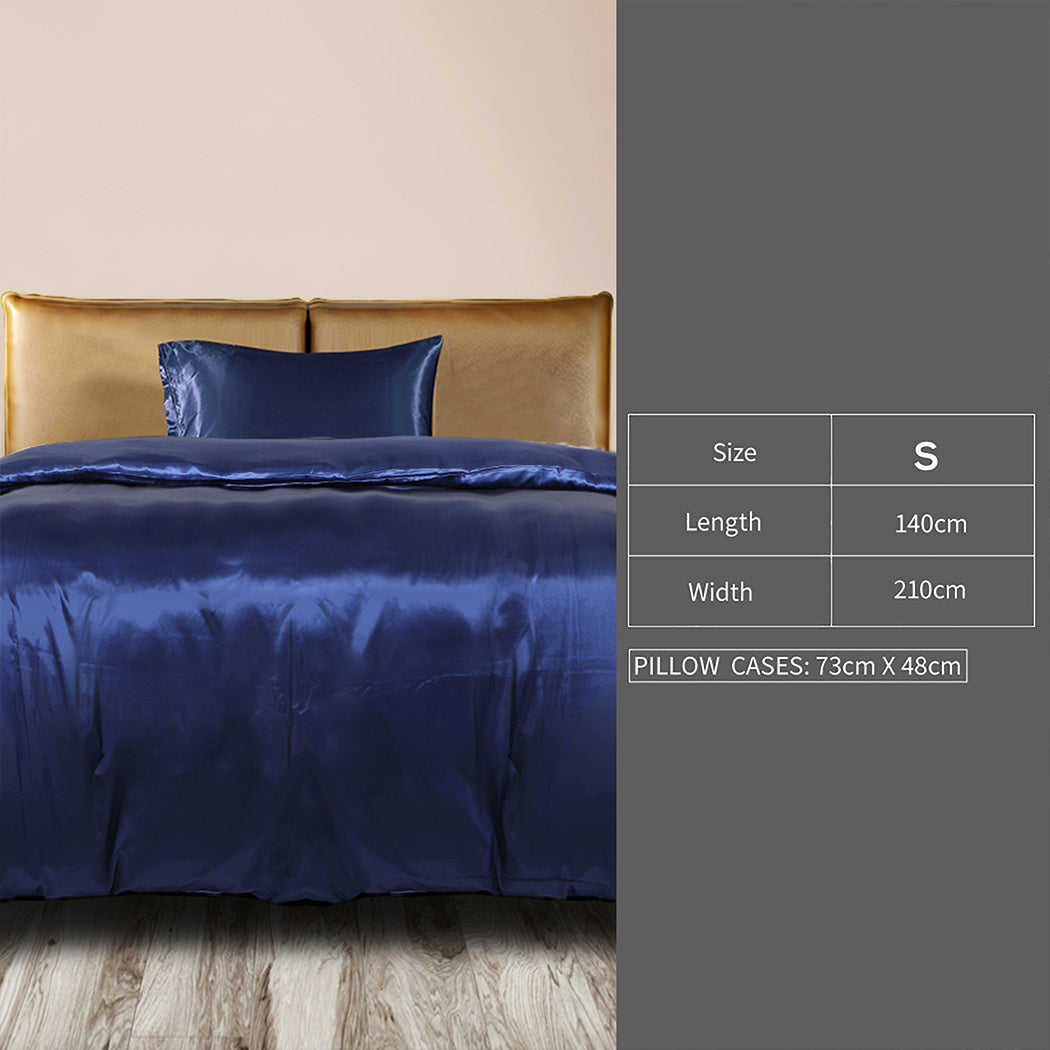 DreamZ Silky Satin Quilt Cover Set Bedspread Blue Single-1954802916497952770