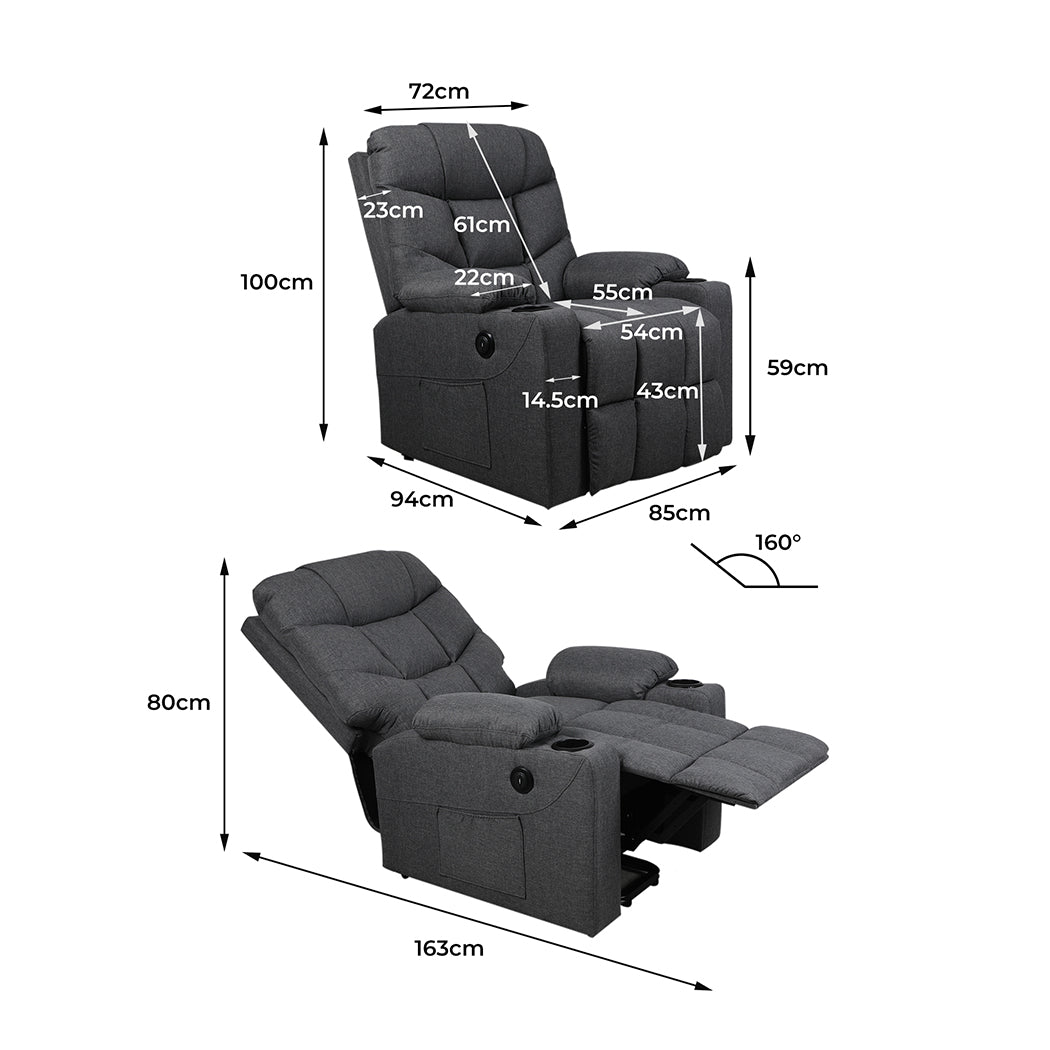 Levede Recliner Chair Electric Lift Grey-1954802888878460930