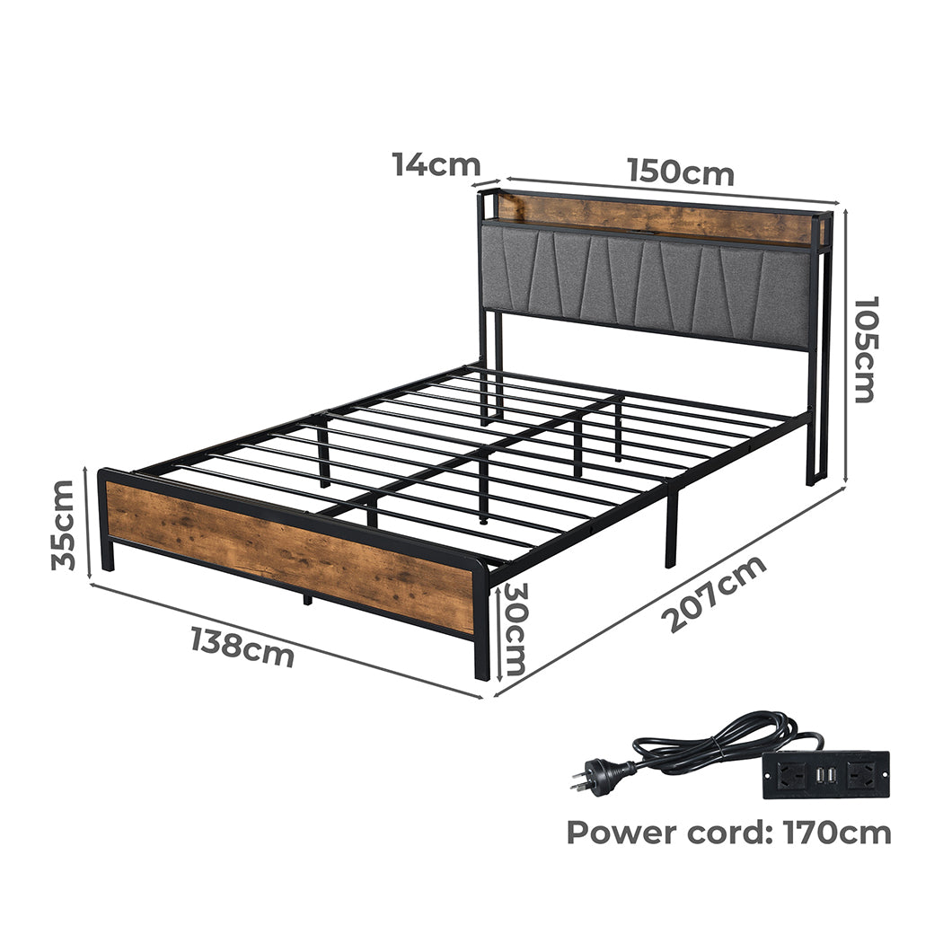 Levede Double Bed Frame Tufted Headboard USB Charge-1954802376699416578