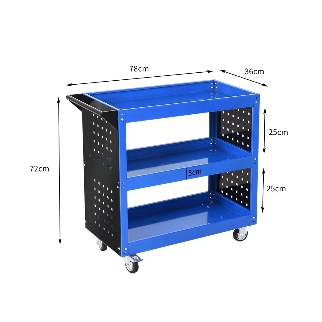 Traderight Tool Trolley Cart 3 Tier Blue-1919892898338443266