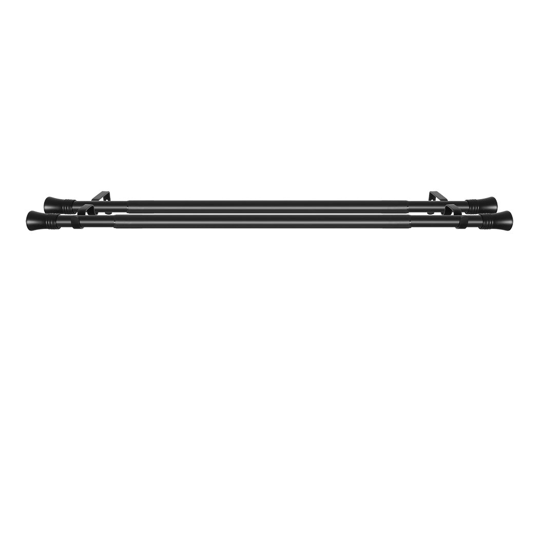 Marlow Black Double Curtain Rod Steel Pole Pommel Set Extendable Adjustable-1954802388695126019