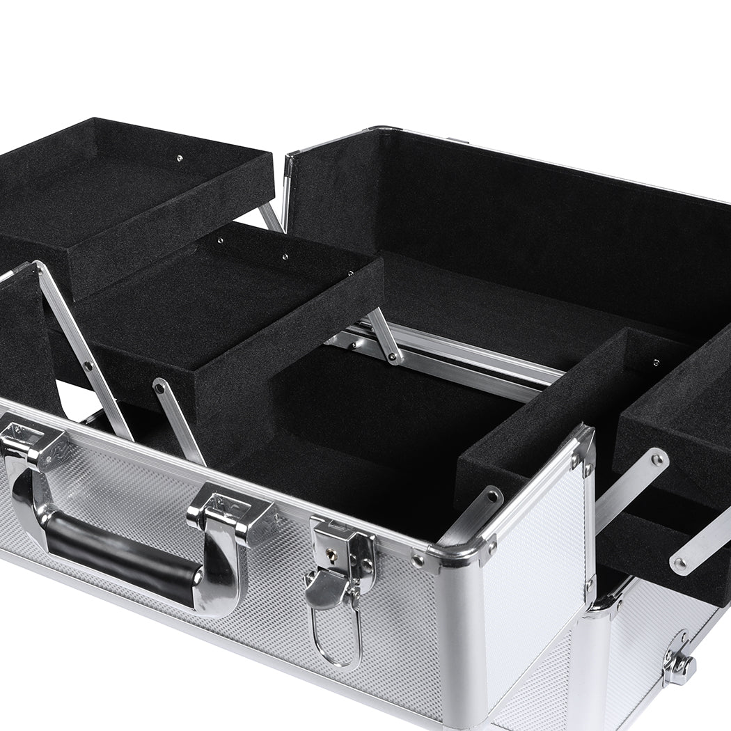 7 in 1 Rolling Makeup Case Professional Silver-1919892938922528771