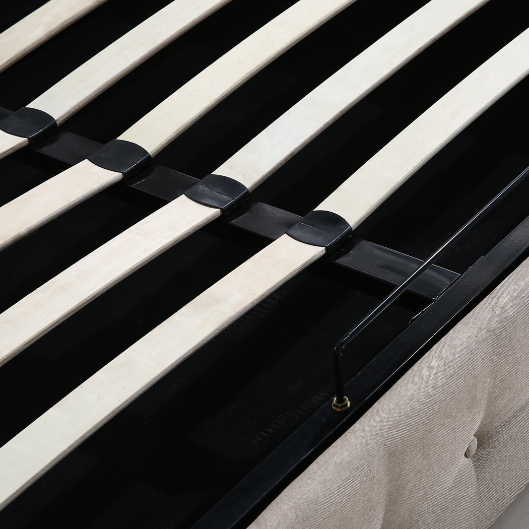 Levede Fabric Bed Frame Double Gas Lift Double Beige-1954802921967325187