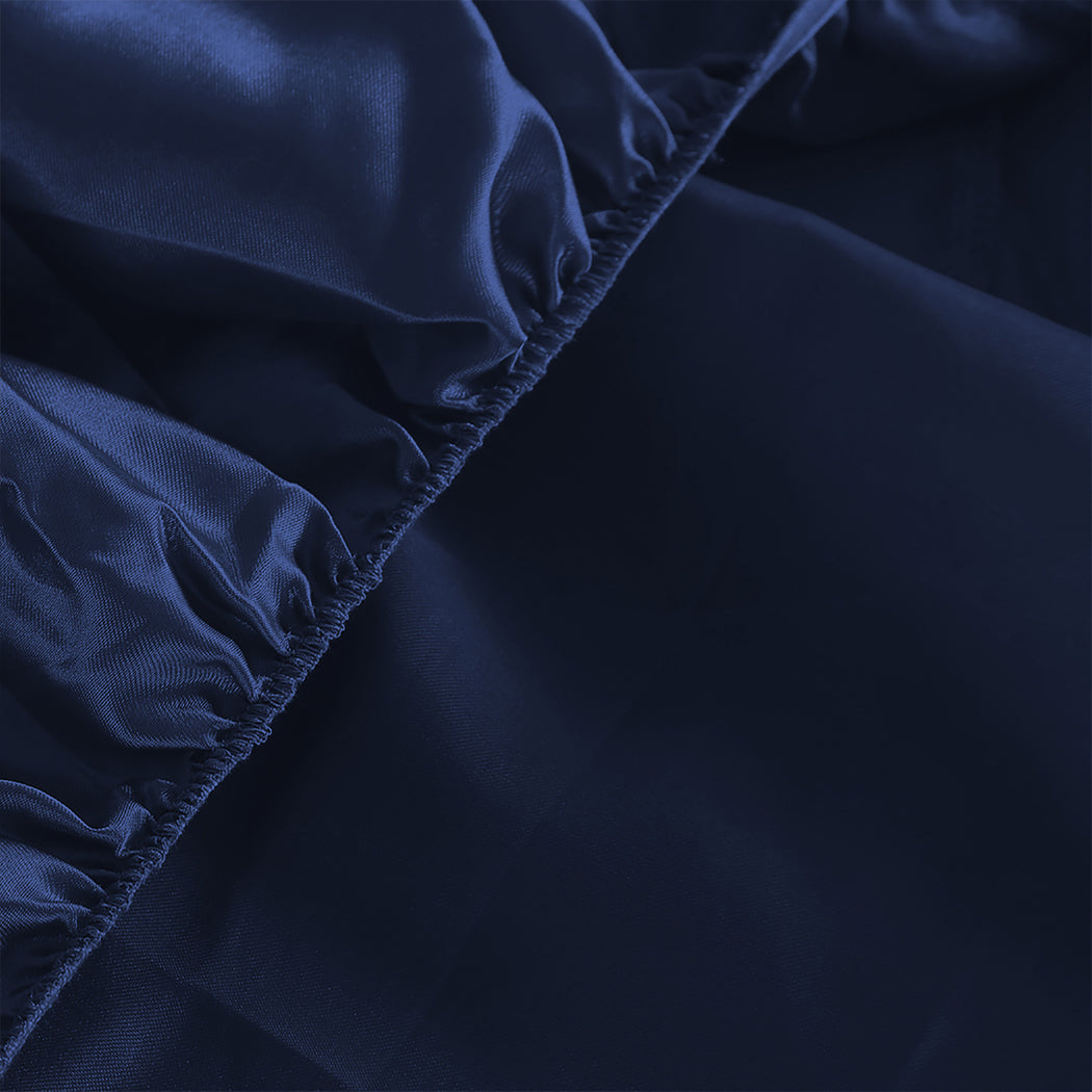 DreamZ Silky Satin Sheets Fitted Flat Single Blue-1954802914958643203