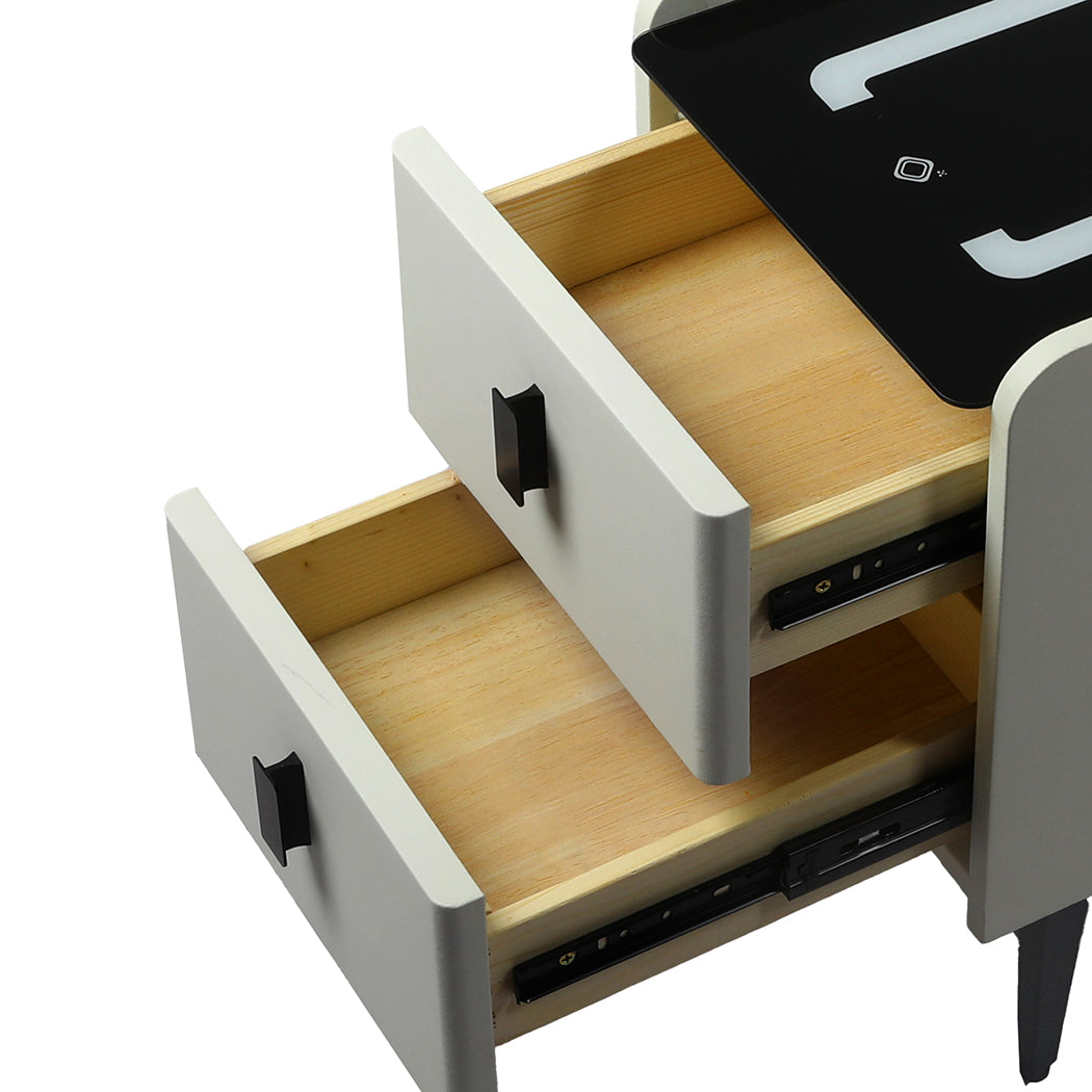 Levede Bedside Table LED Lights Drawers Storage-1954802385515843587