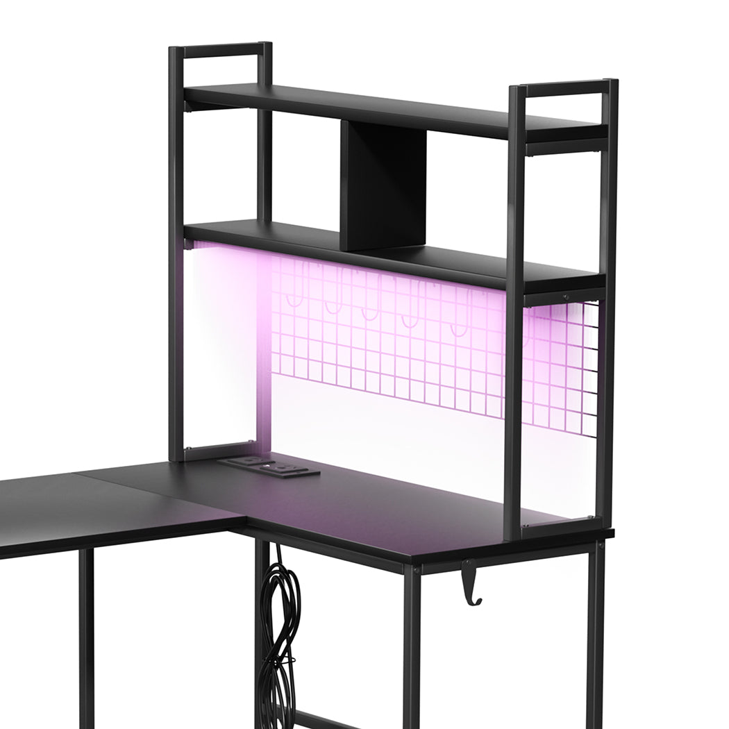 Levede L Shaped Gaming Desk with LED Lights Black-1973193573763518467