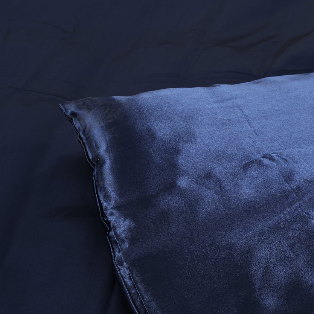 DreamZ Silky Satin Quilt Cover Set Bedspread Blue Single-1954802916497952771