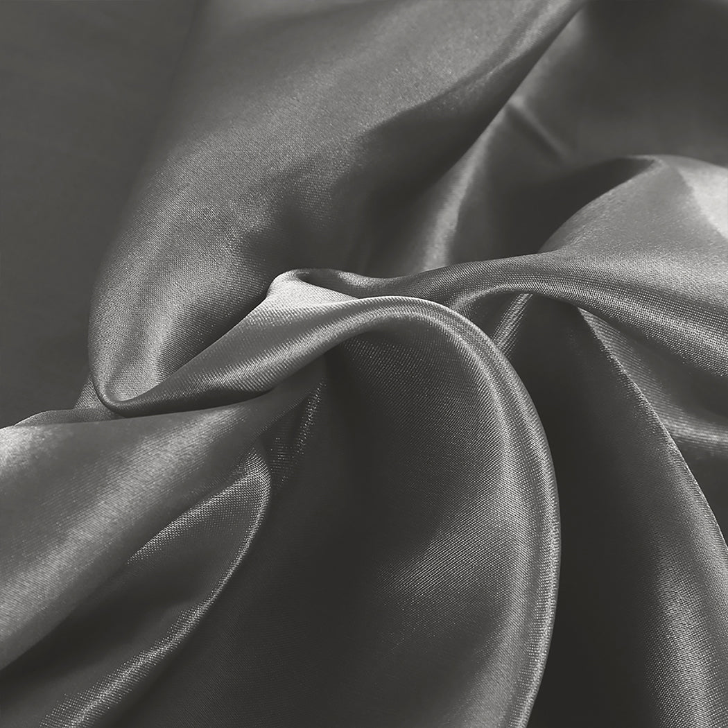 DreamZ Silky Satin Sheets Fitted Flat Single Grey Dark Grey-1954802915172552708