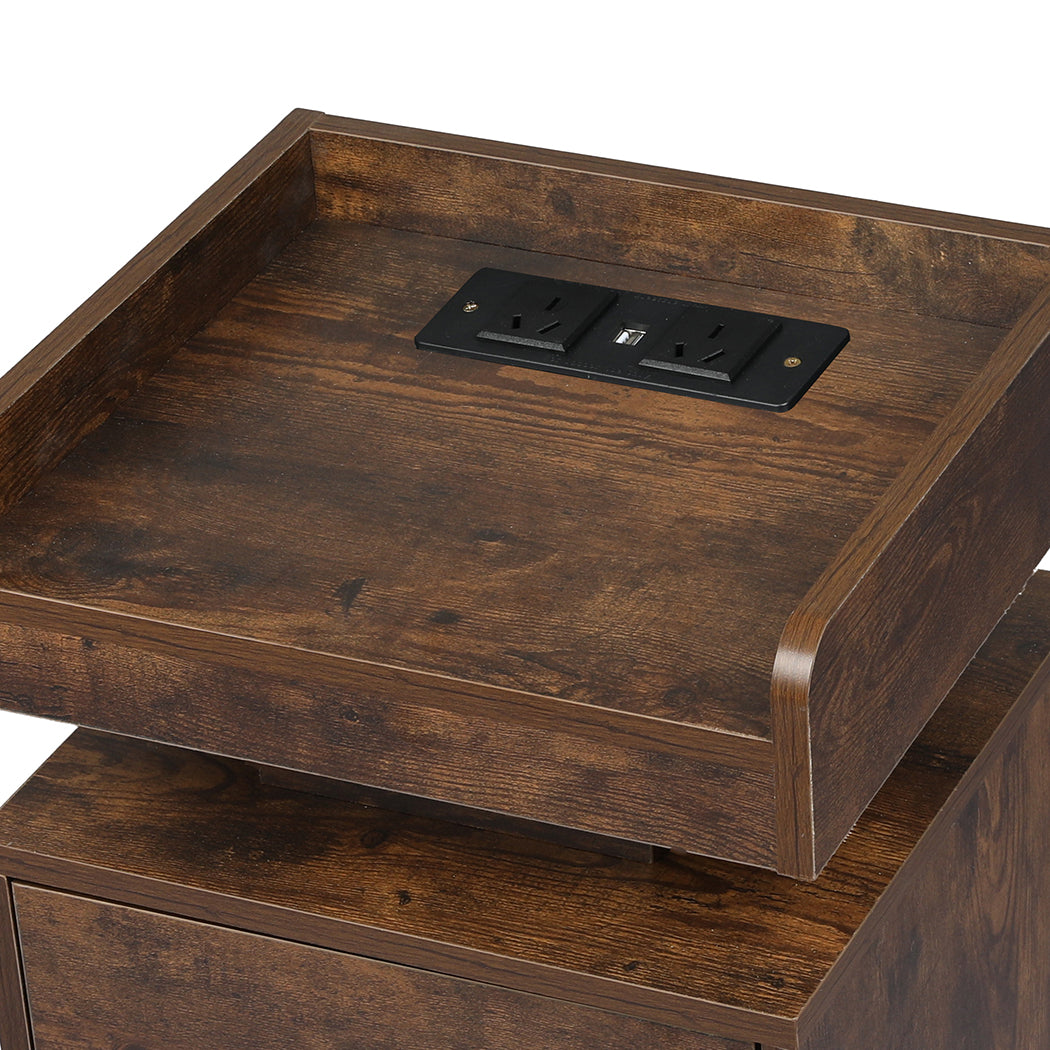 Levede Bedside Table USB Charger Outlet RGB Oak-1963748907892740100