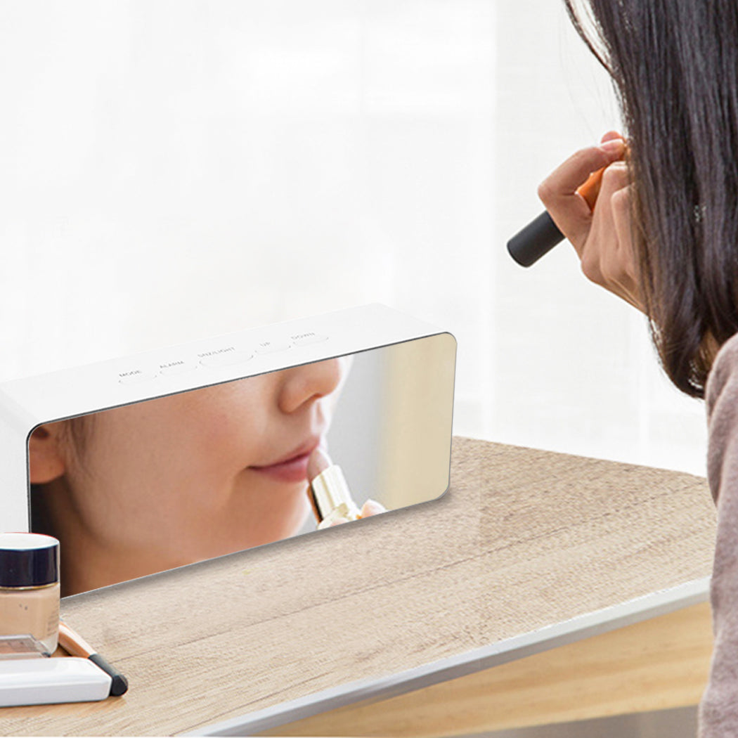 Alarm Clock Digital Led Mirror Desk Silver-1954802723509637124