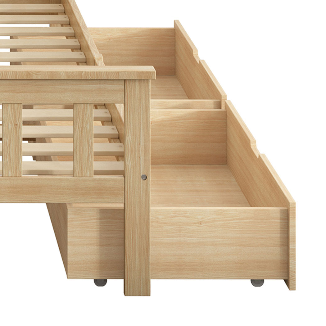 Levede 2x Bed Frame Storage Drawers Nature Natural-1910113206886600709