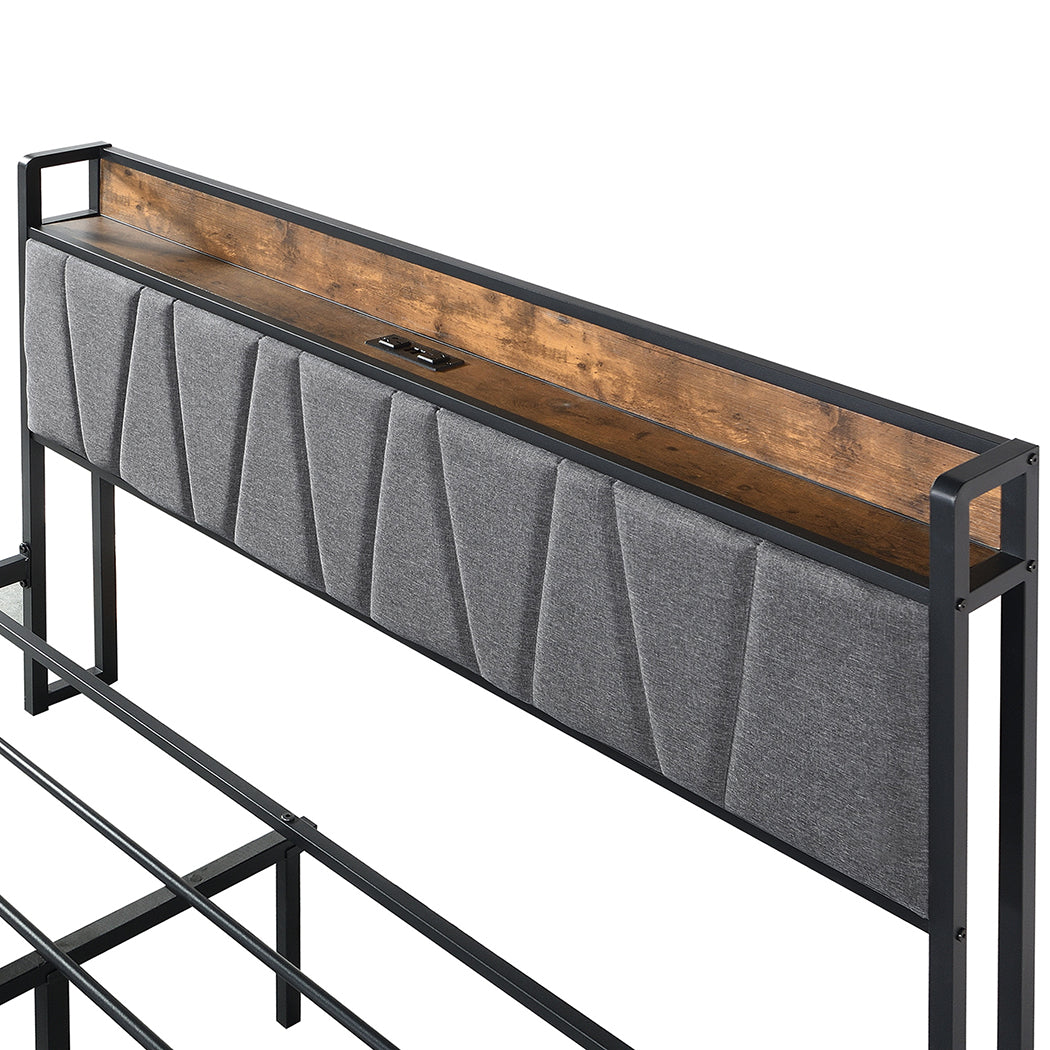 Levede Queen Bed Frame Soft Storage Drawers Headboard USB Charge-1954802934449573893