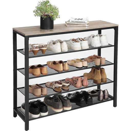 VASAGLE INDESTIC Shoe Rack Organizer with 4 Mesh Shelves Industrial Greige and Black LBS015B02