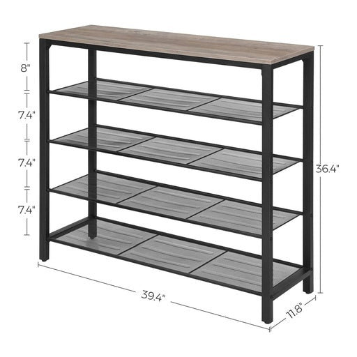 VASAGLE INDESTIC Shoe Rack Organizer with 4 Mesh Shelves Industrial Greige and Black LBS015B02