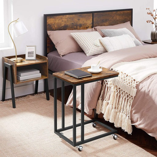 VASAGLE C-Shaped Side Table with Wheels