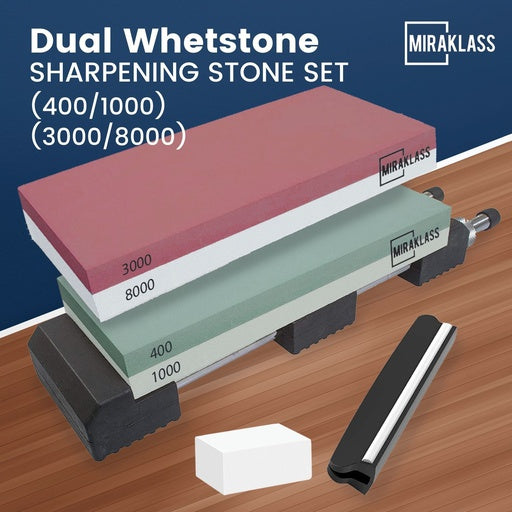 Miraklass Dual Sharpening Premium Whetstone Knife Waterstone Grind Knife Sharpener Grit Set (400/1000+3000/8000 Grit)