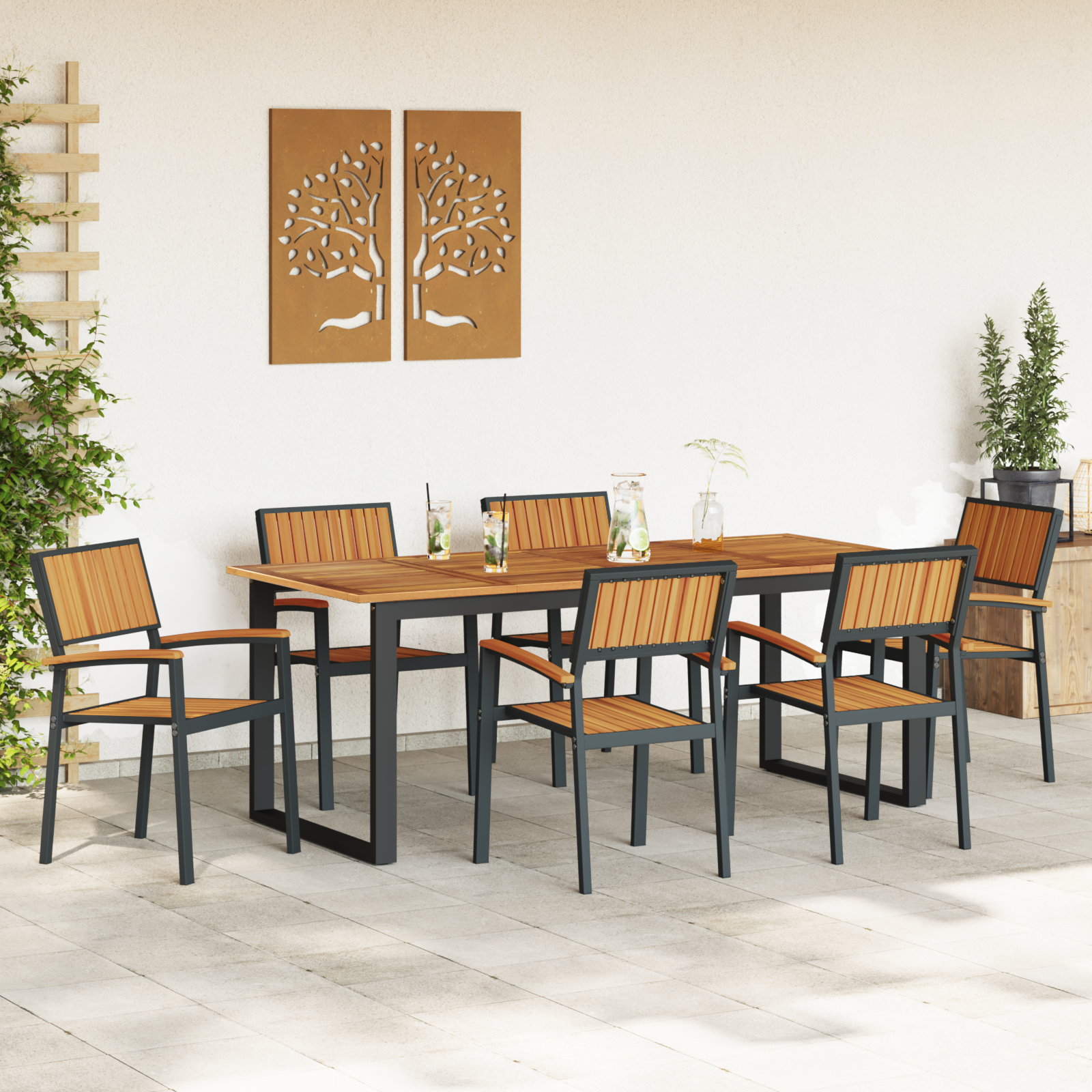 Garden Dining Set 7 pcs Black Solid Acacia Wood
