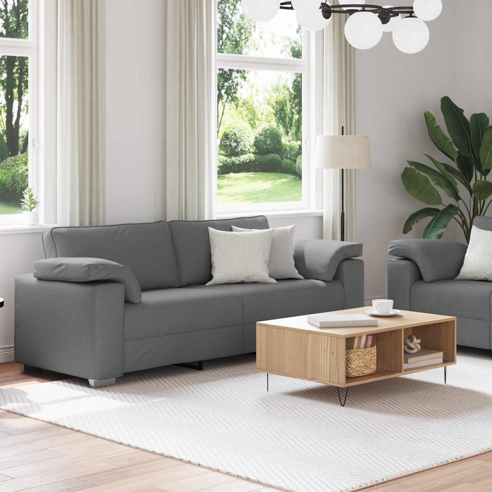 Sofa Set 2 pcs Dark grey 219 x 77 x 82 cm Fabric