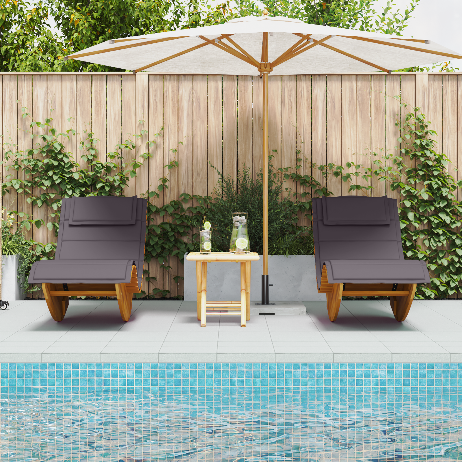 Sun Lounger with Cushion 2-person 2 pcs Brown Solid Acacia Wood