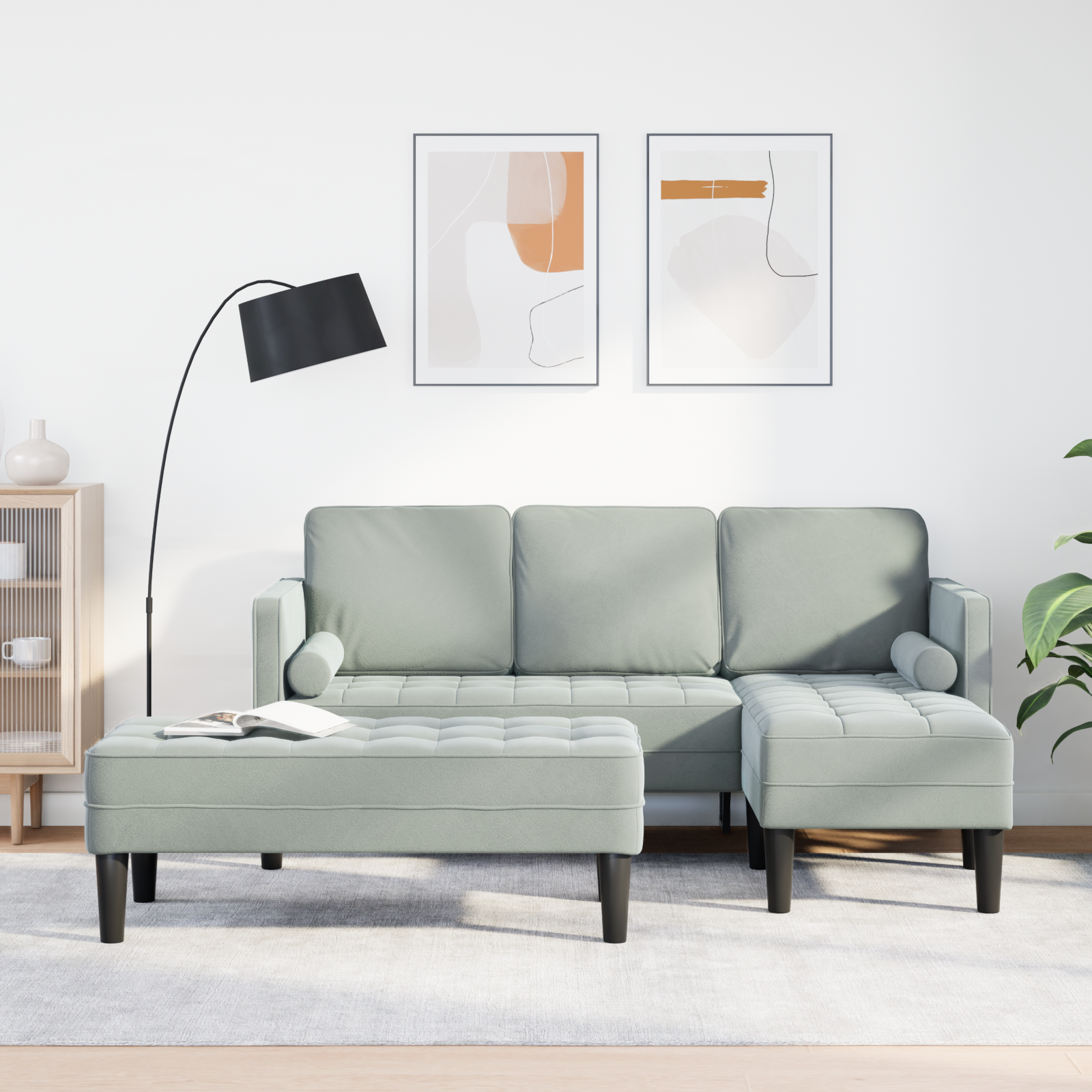 Sofa Set with Cushion 2 pcs Light Grey Polyester