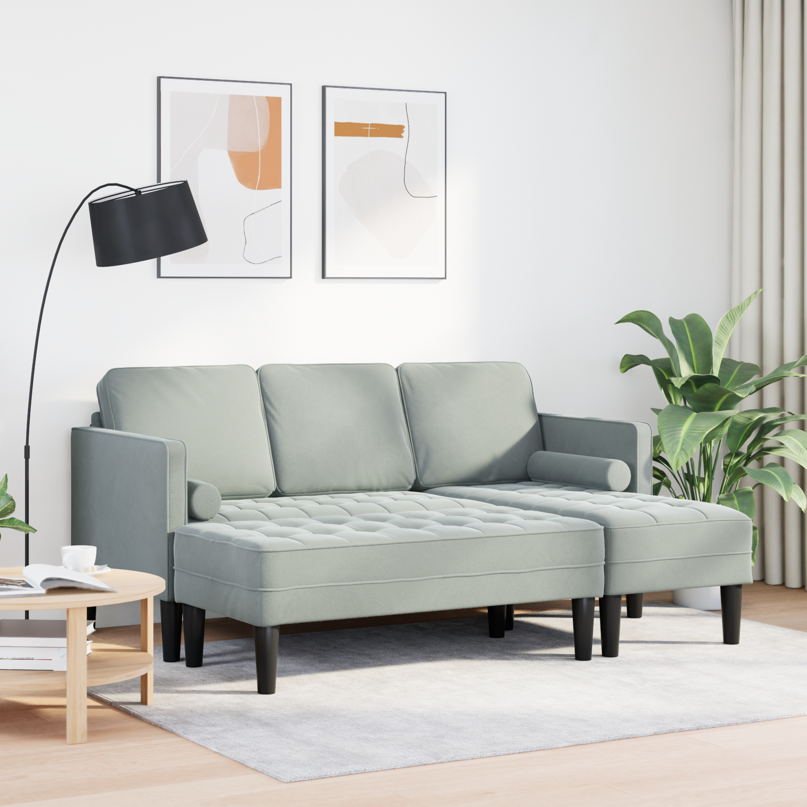 Sofa Set with Cushion 2 pcs Light Grey Polyester