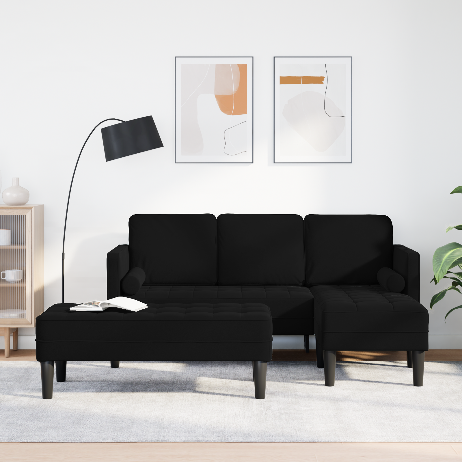 Sofa Set with Cushion 2 pcs Black Polyester