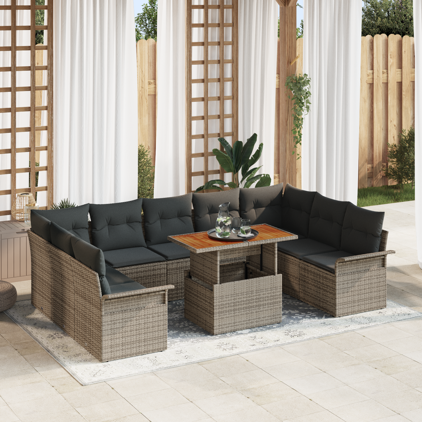 Garden Sofa Set 10 pcs Grey Poly rattan and powder-coated steel