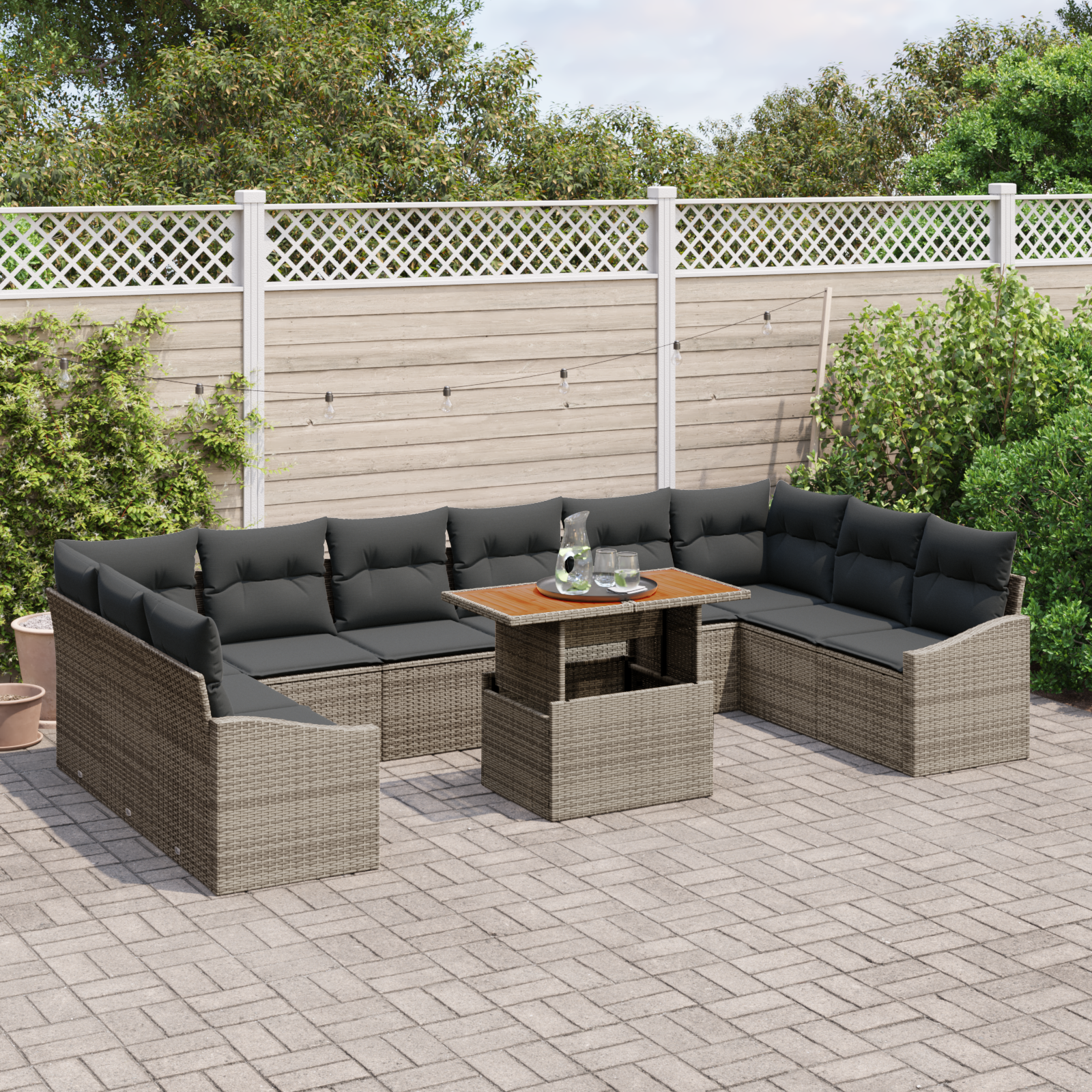 Garden Dining Set with Cushion 11 pcs Grey and Brown