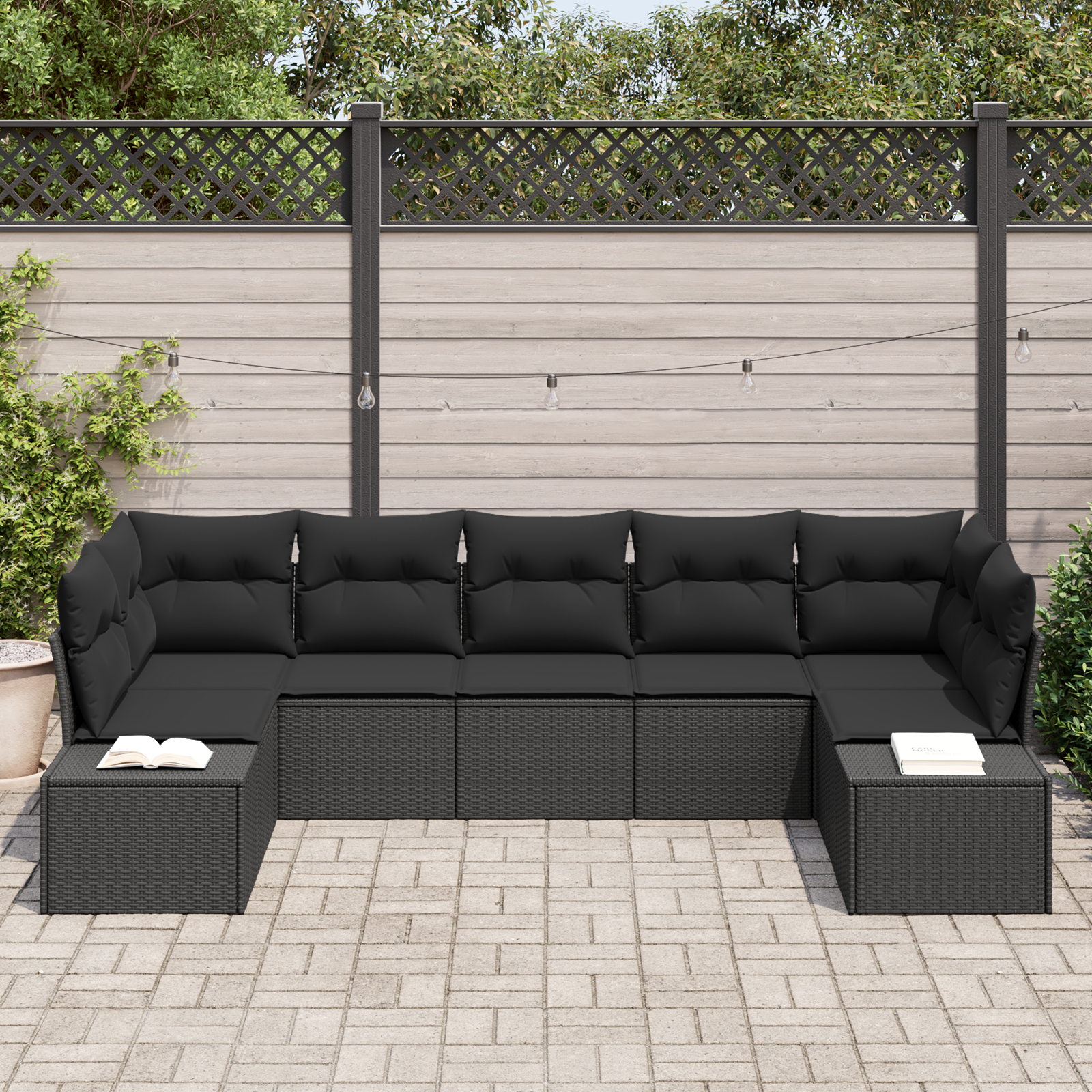 Garden Sofa Set with Storage 7 pcs Black Poly rattan