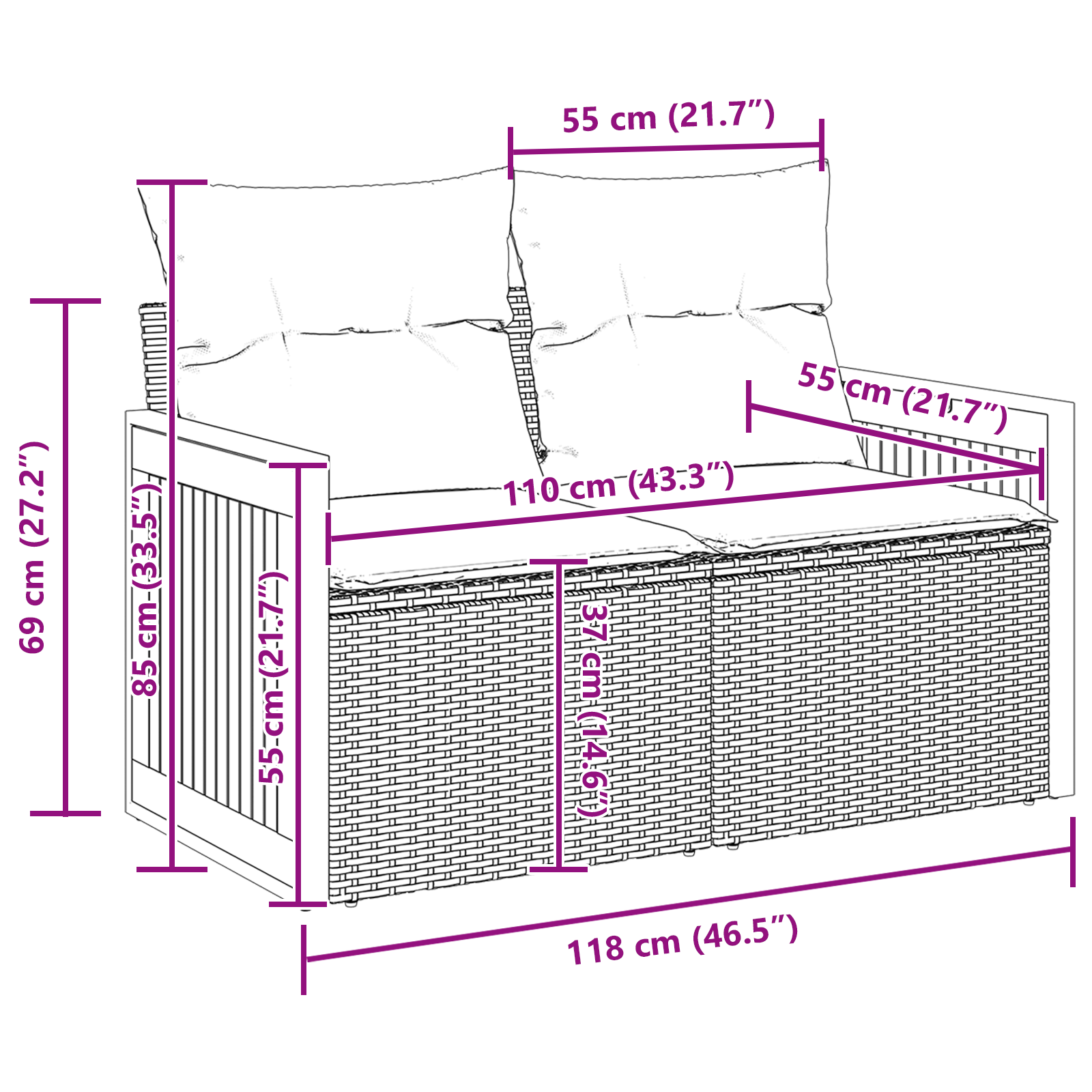 Garden Sofa Set 8 pcs Black Poly rattan and powder-coated steel