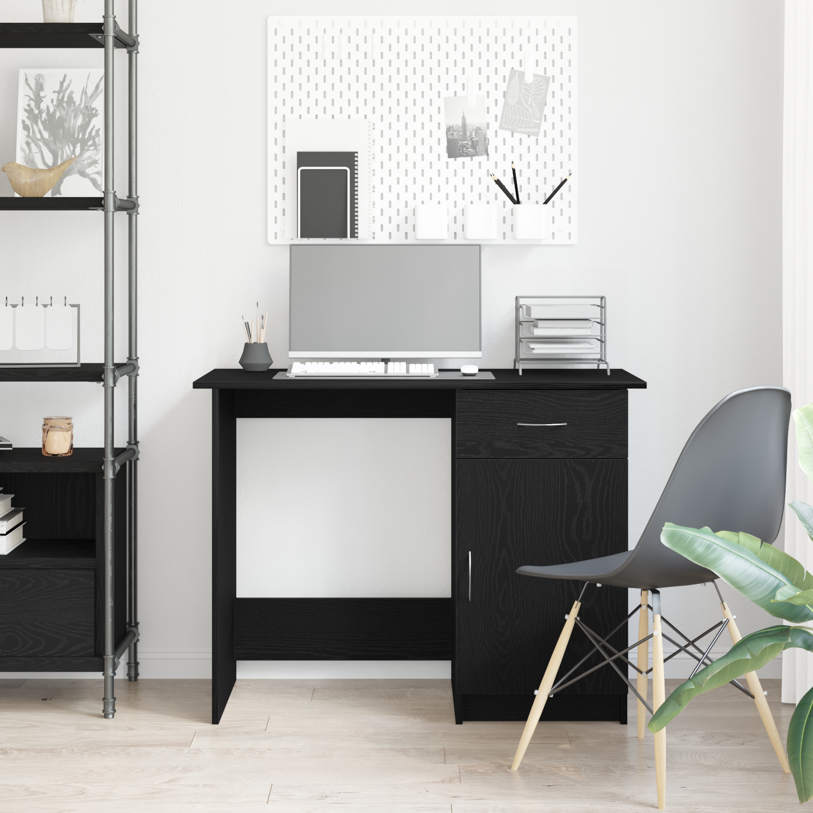 Desk with Drawer Black Oak 100 x 50 x 76 cm Engineered Wood