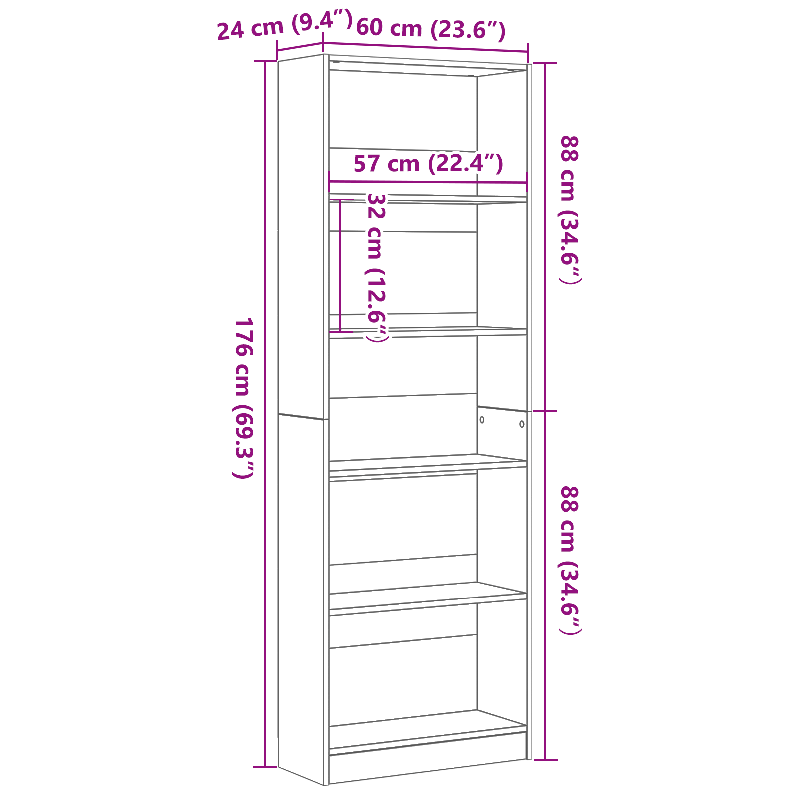 Bookshelf 60 x 24 x 176 cm Engineered Wood Black Oak