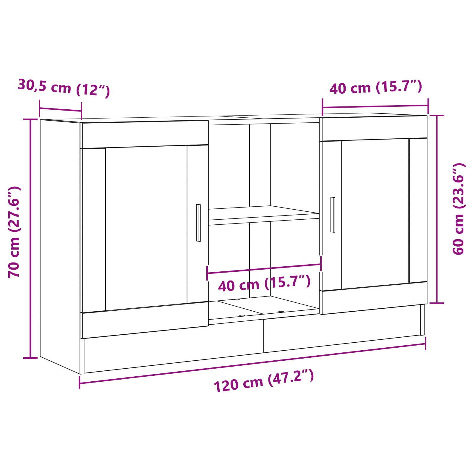 Sideboard Black Oak 120 x 30,5 x 70 cm Engineered Wood